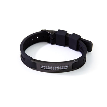 Purlife Fashionista - Negative Ion Black Steel & Silicone Bracelet with Swarovski Crystals